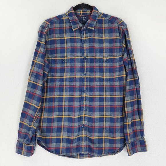 J Crew Shirt Mens Medium Blue Red Plaid Flannel Long Sleeve Button Front Cotton - Picture 1 of 10